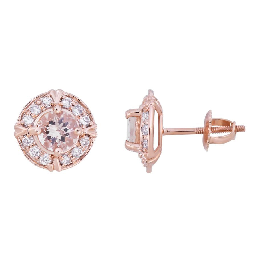 LADIES EARRINGS 1.25CT ROUND DIAMOND 10K ROSE GOLD