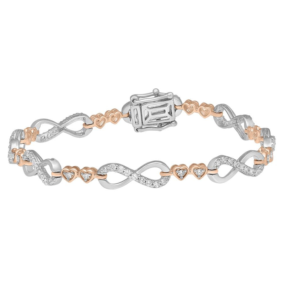 LADIES BRACELET 1.00CT ROUND DIAMOND 10K WHITE/ROSE GOLD