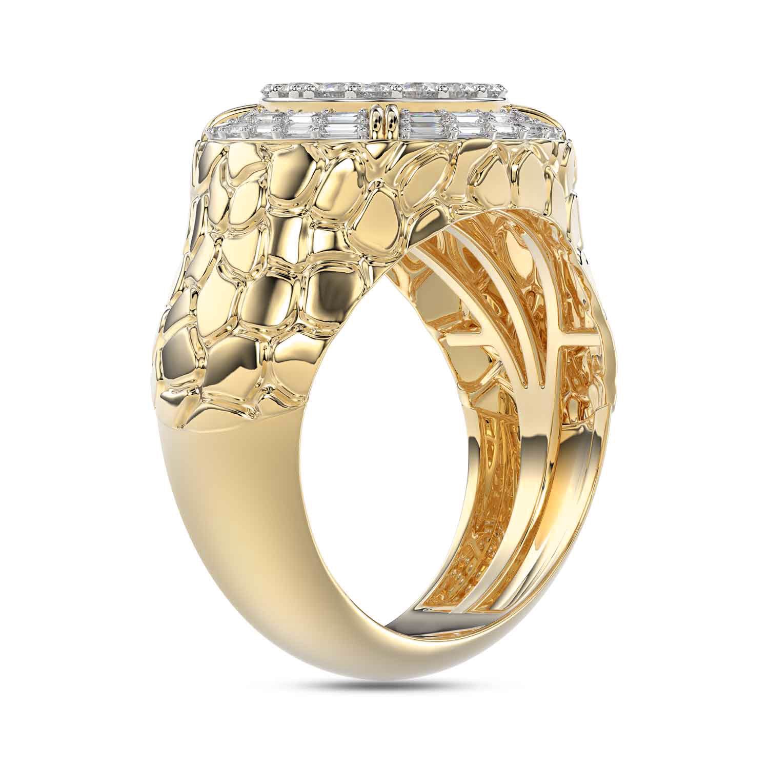 MEN'S RING 1.00CT ROUND/BAGUETTE DIAMOND 10K YELLOW GOLD