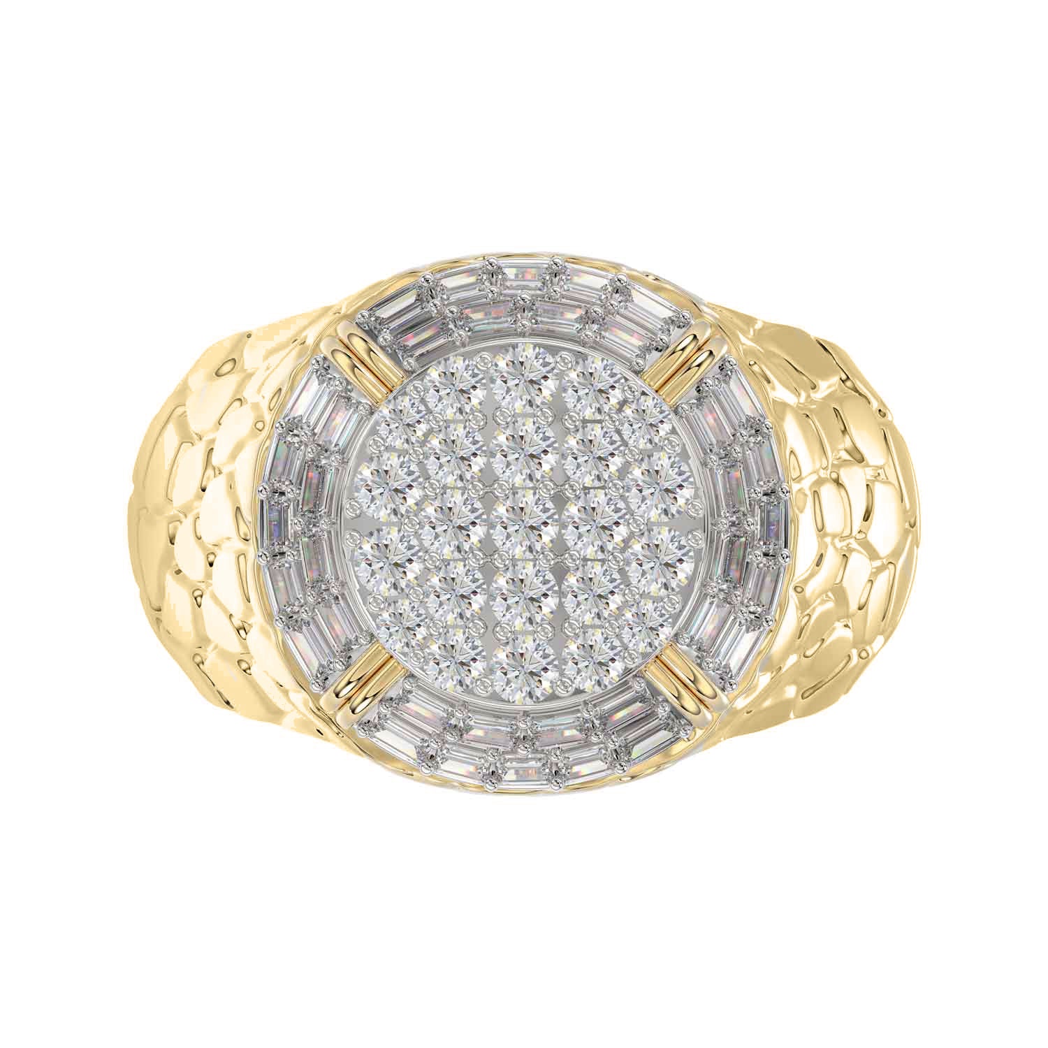 MEN'S RING 1.00CT ROUND/BAGUETTE DIAMOND 10K YELLOW GOLD