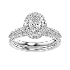 LADIES BRIDAL SET 1.50CT ROUND DIAMOND 14K WHITE GOLD (SI QUALITY) (CENTER STONE 0.75CT OVAL DIAMOND)