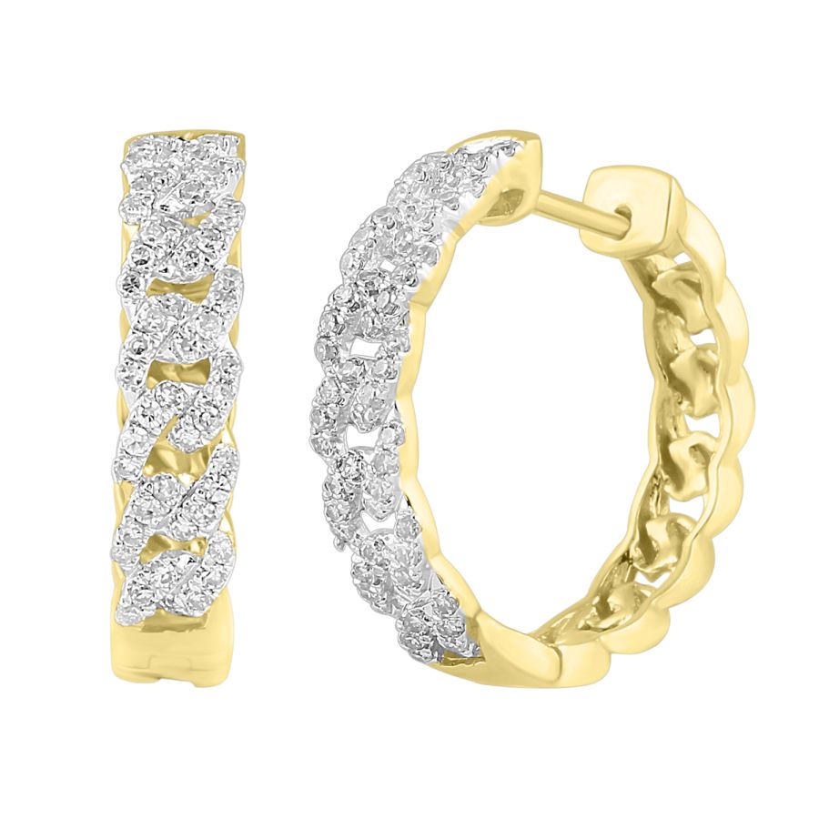 LADIES HOOP EARRINGS 0.50CT ROUND DIAMOND 10K YELLOW GOLD