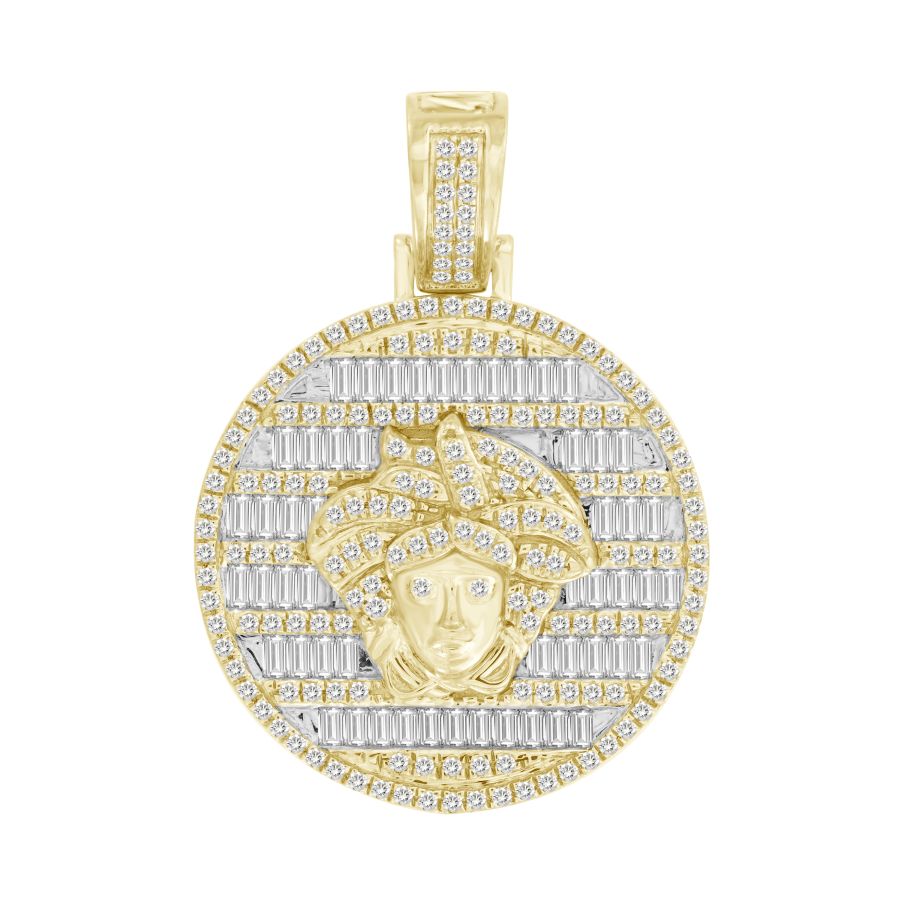 MEN'S CHARM 1.00CT ROUND/BAGUETTE DIAMOND 10K YELLOW GOLD