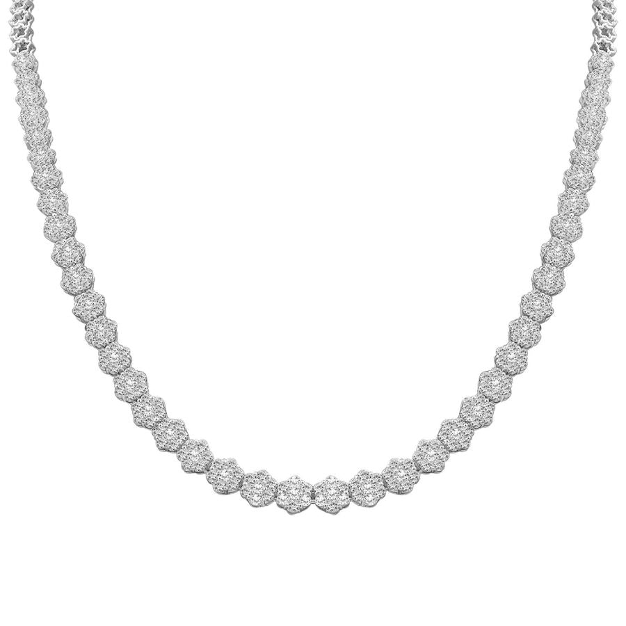 LADIES NECKLACE 7.00CT ROUND DIAMOND 14K WHITE GOLD