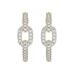 Elegant 10K Yellow Gold Fashion Hoop Earrings Featuring 0.15Ct Round Diamonds With Brilliant Sparkle And Timeless Design.