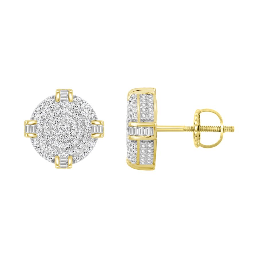 LADIES EARRINGS 0.50CT BAGUETTE/ROUND DIAMOND 10K YELLOW GOLD