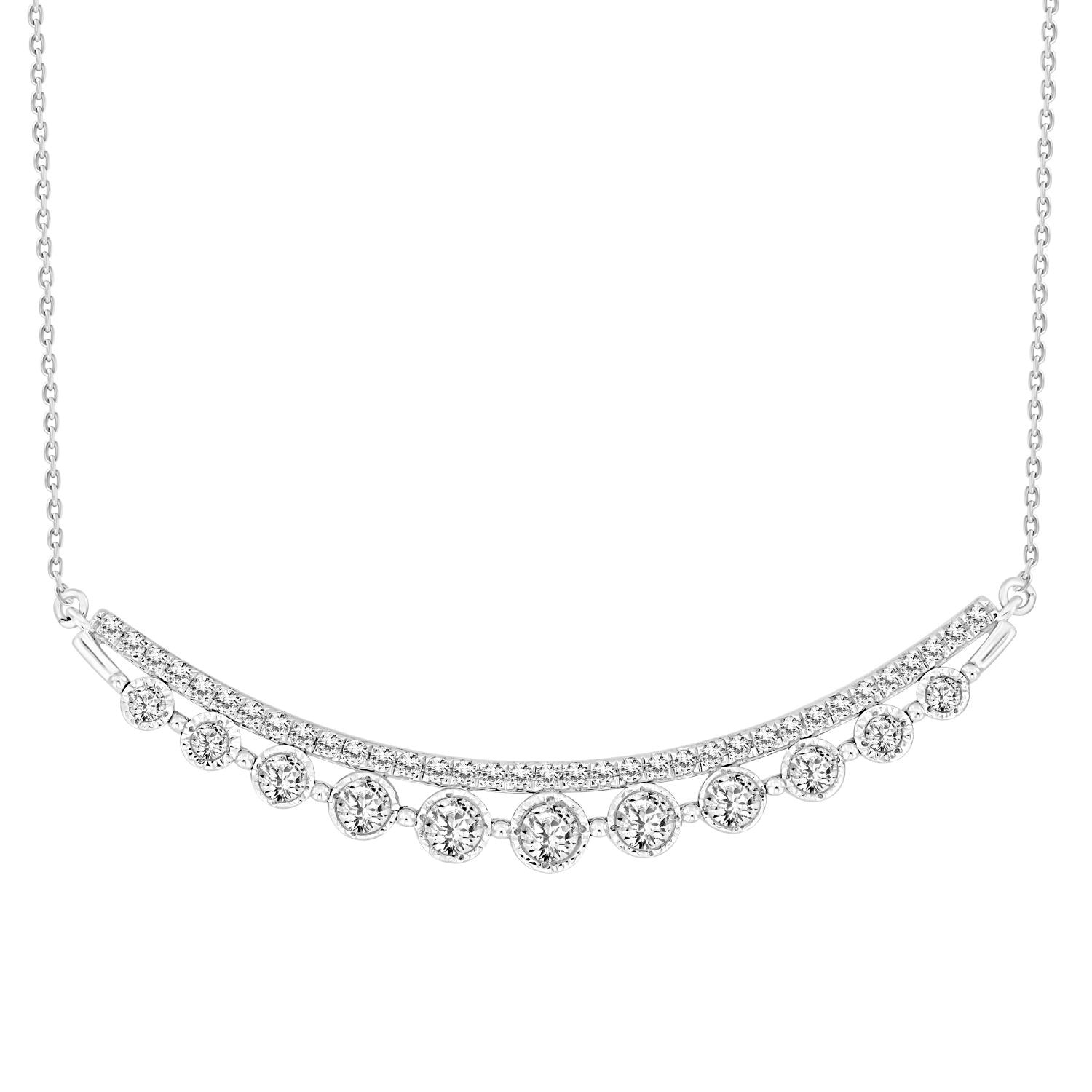 LADIES NECKLACE 0.75CT ROUND DIAMOND 14K WHITE GOLD