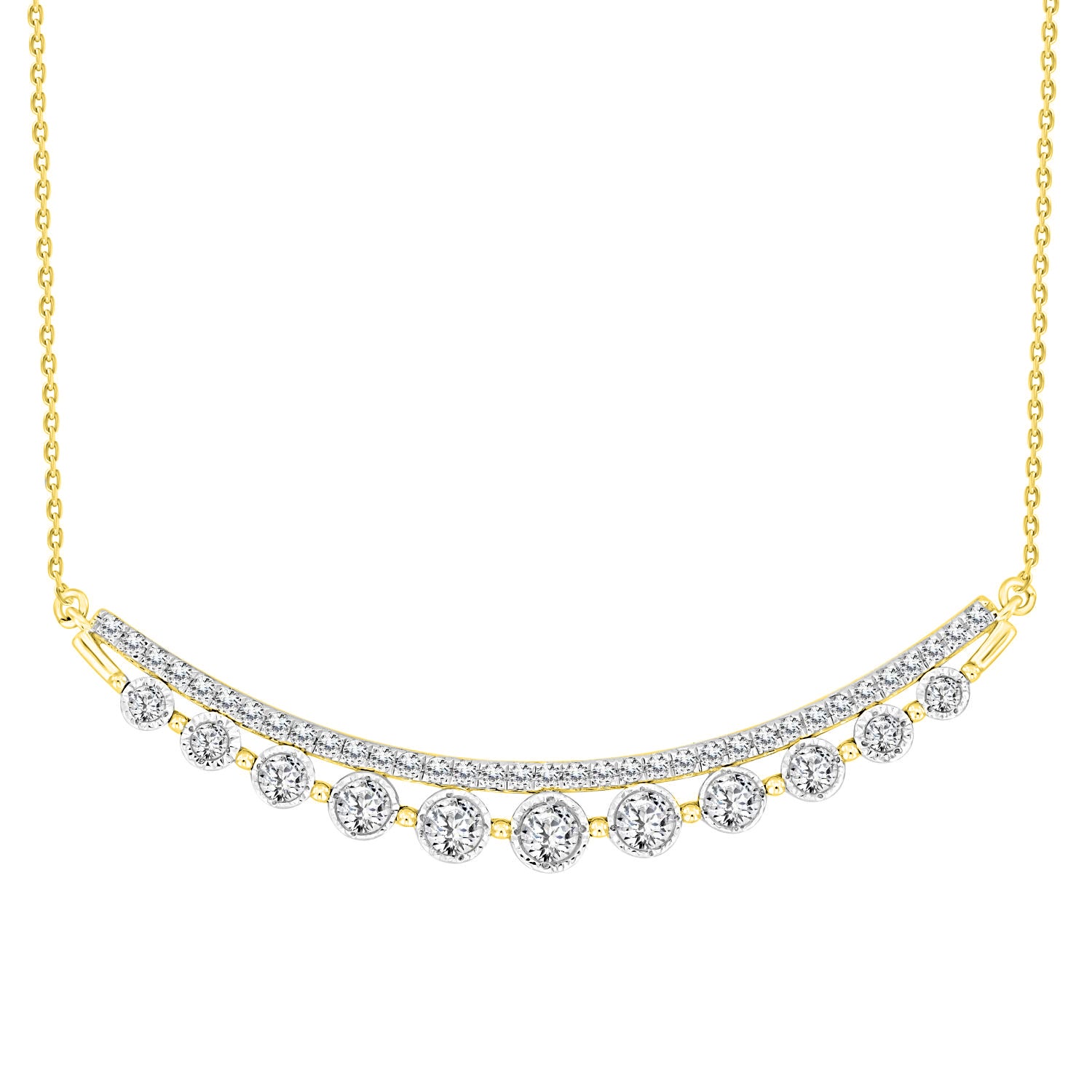 LADIES NECKLACE 0.75CT ROUND DIAMOND 14K YELLOW GOLD