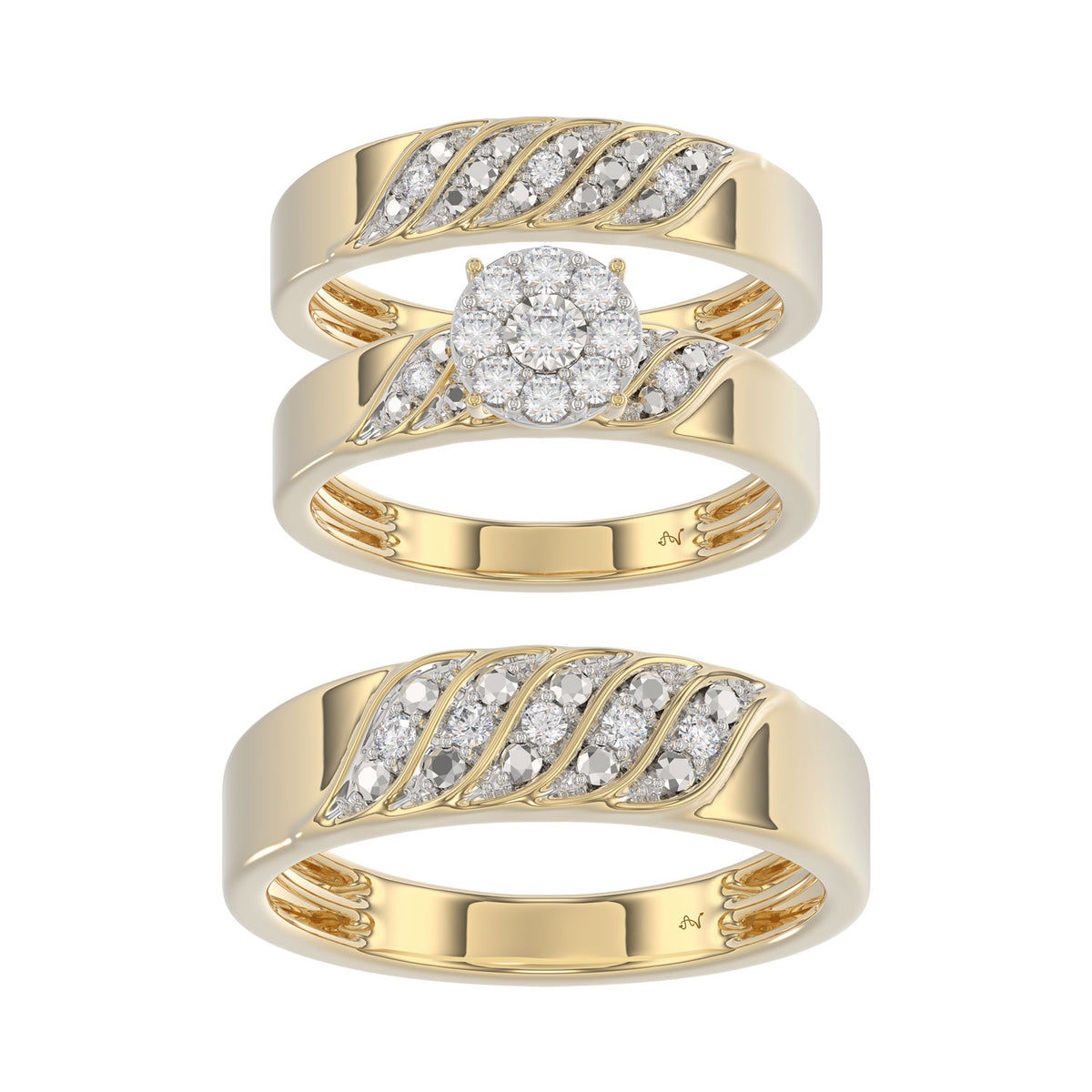 LADIES TRIOS SET 0.33CT ROUND DIAMOND 10K YELLOW GOLD