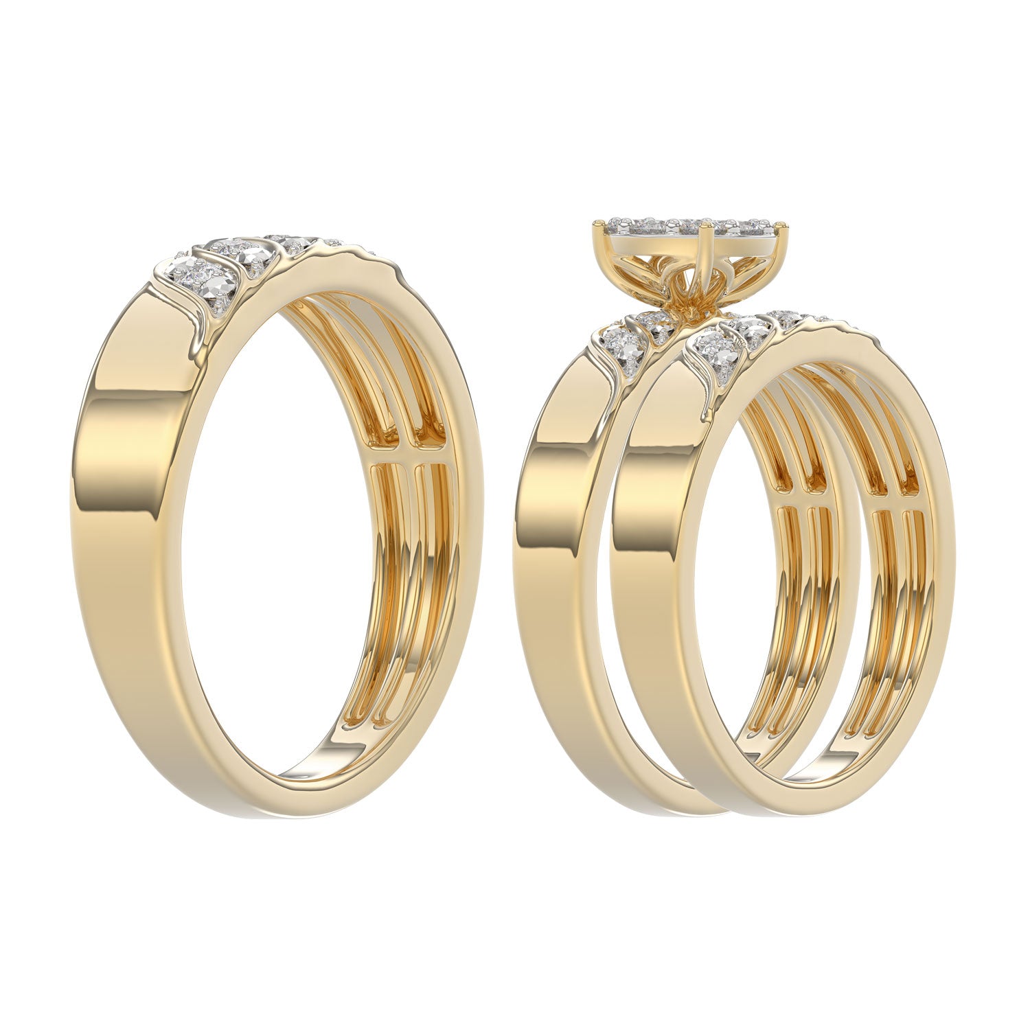 LADIES TRIOS SET 0.33CT ROUND DIAMOND 10K YELLOW GOLD