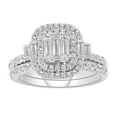 LADIES RING 1.00CT ROUND/BAGUETTE DIAMOND 14K WHITE GOLD