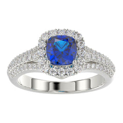 LADIES RING 1.65CT ROUND/CUSHION DIAMOND 14K TANZANITE STONE WHITE GOLD