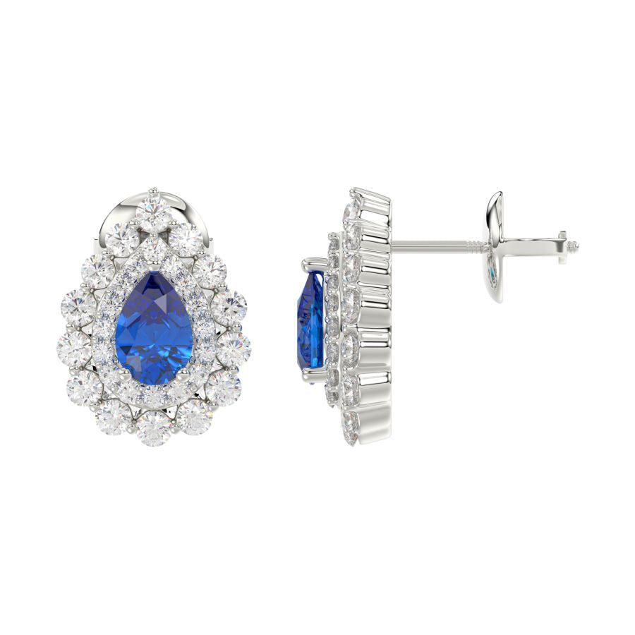 EARRINGS 1.50CT ROUND DIAMOND 14K TANZANITE STONE WHITE GOLD