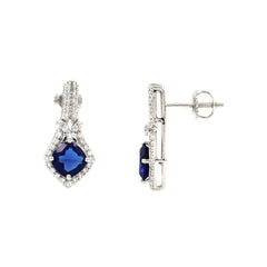 LADIES EARRINGS 1.95CT ROUND/CUSHION DIAMOND 14K WHITE GOLD (CENTER STONE 1.60 CT CUSHION DIAMOND)