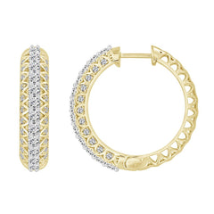 LADIES HOOP EARRINGS 1.50CT ROUND DIAMOND 14K YELLOW GOLD