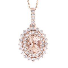 LADIES PENDANT WITH CHAIN 1.50CT ROUND/OVAL DIAMOND 14K ROSE GOLD (CENTER STONE MORGANITE OVAL DIAMOND-1.13CT)