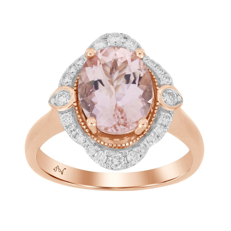 LADIES RING 2.50CT ROUND DIAMOND 14K ROSE GOLD (CENTER STONE PEACH MORGANITE OVAL DIAMOND-2.50CT)