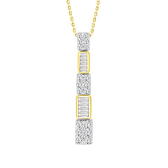 LADIES PENDANT WITH CHAIN 0.50CT ROUND/BAGUETTE DIAMOND 14K WHITE GOLD (SI QUALITY)