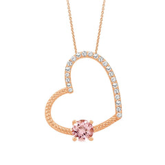 LADIES PENDANT WITH CHAIN 0.65CT ROUND DIAMOND 14K ROSE GOLD (CENTER STONE MORGANITE ROUND DIAMOND-0.45CT)