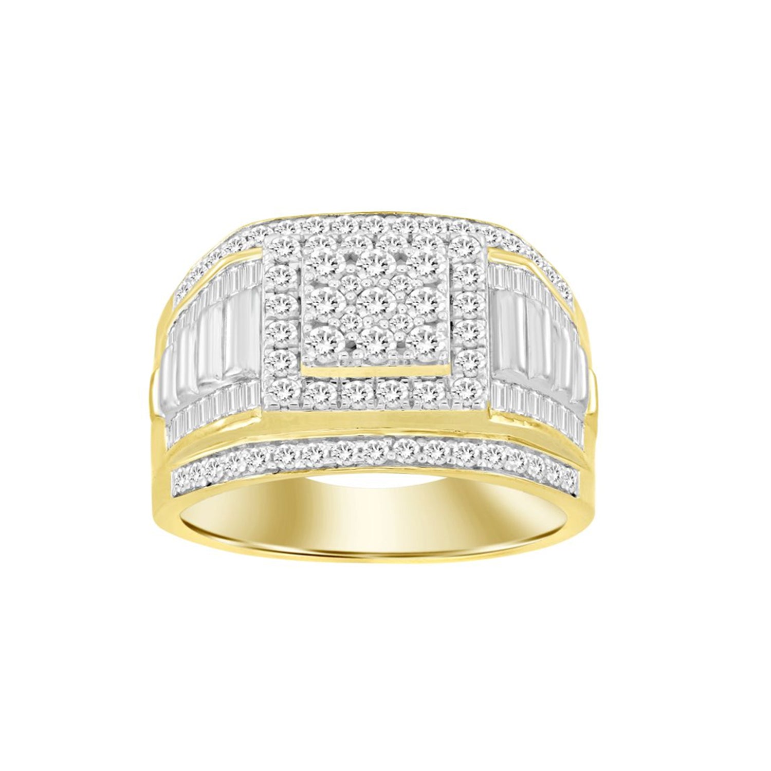 MEN'S RING 1.50CT ROUND/BAGUETTE DIAMOND 10K YELLOW GOLD