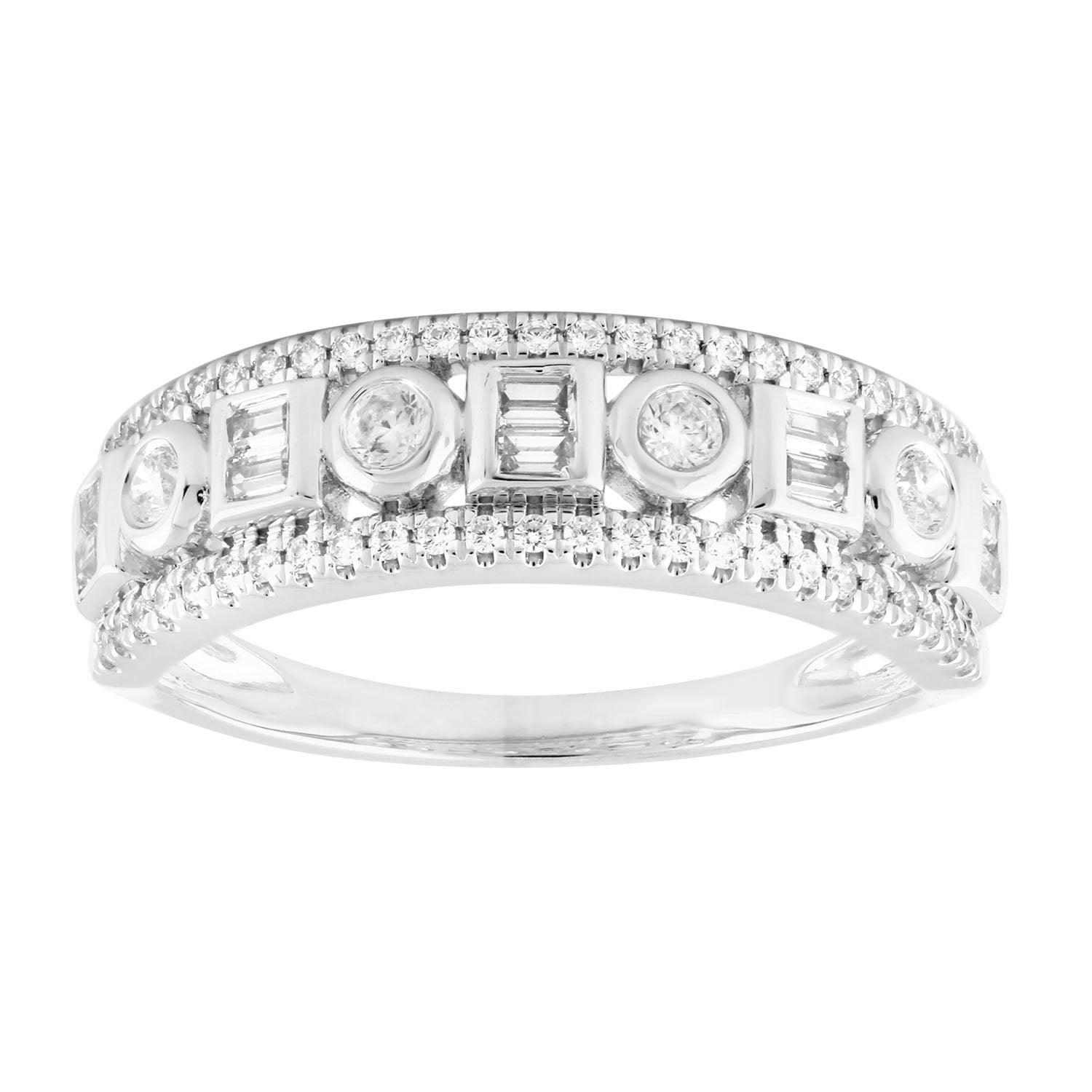 LADIES BAND 0.50CT ROUND/BAGUETTE DIAMOND 14K WHITE GOLD