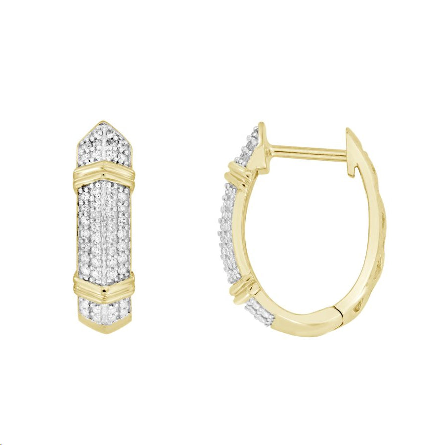 LADIES HOOPS EARRINGS 0.16CT ROUND DIAMOND 10K YELLOW GOLD