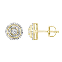 LADIES STUD EARRINGS 0.33CT ROUND/BAGUETTE DIAMOND 10K YELLOW GOLD