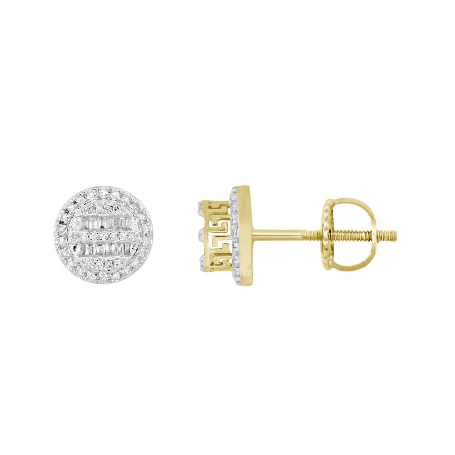 LADIES  EARRINGS 0.33CT ROUND/BAGUETTE DIAMOND 10K YELLOW GOLD