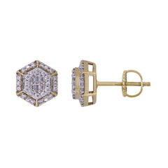 LADIES EARRINGS 0.25CT ROUND/BAGUETTE DIAMOND 10K YELLOW GOLD