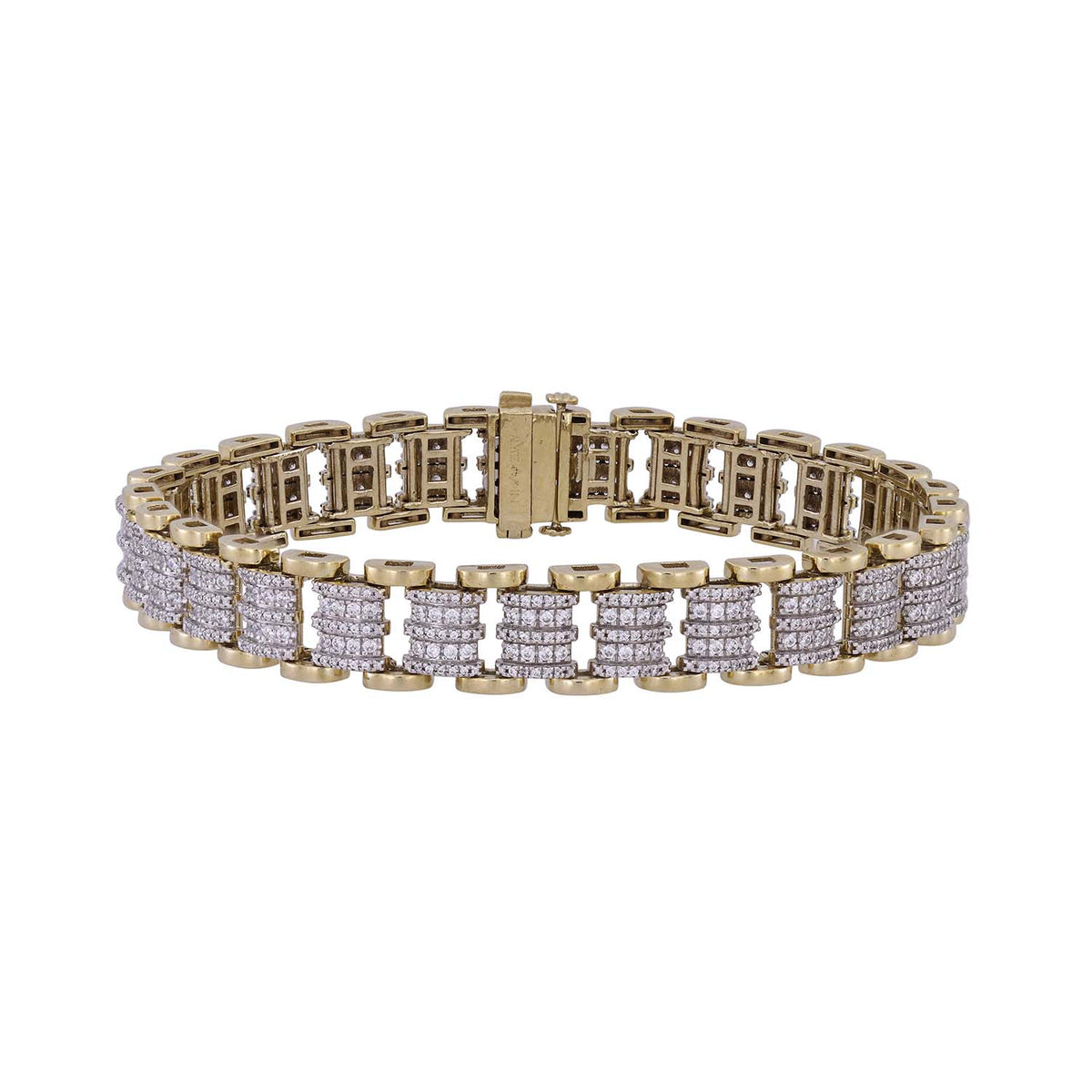 MEN'S  BRACELET 2.50CT ROUND DIAMOND 10K YELLOW GOLD