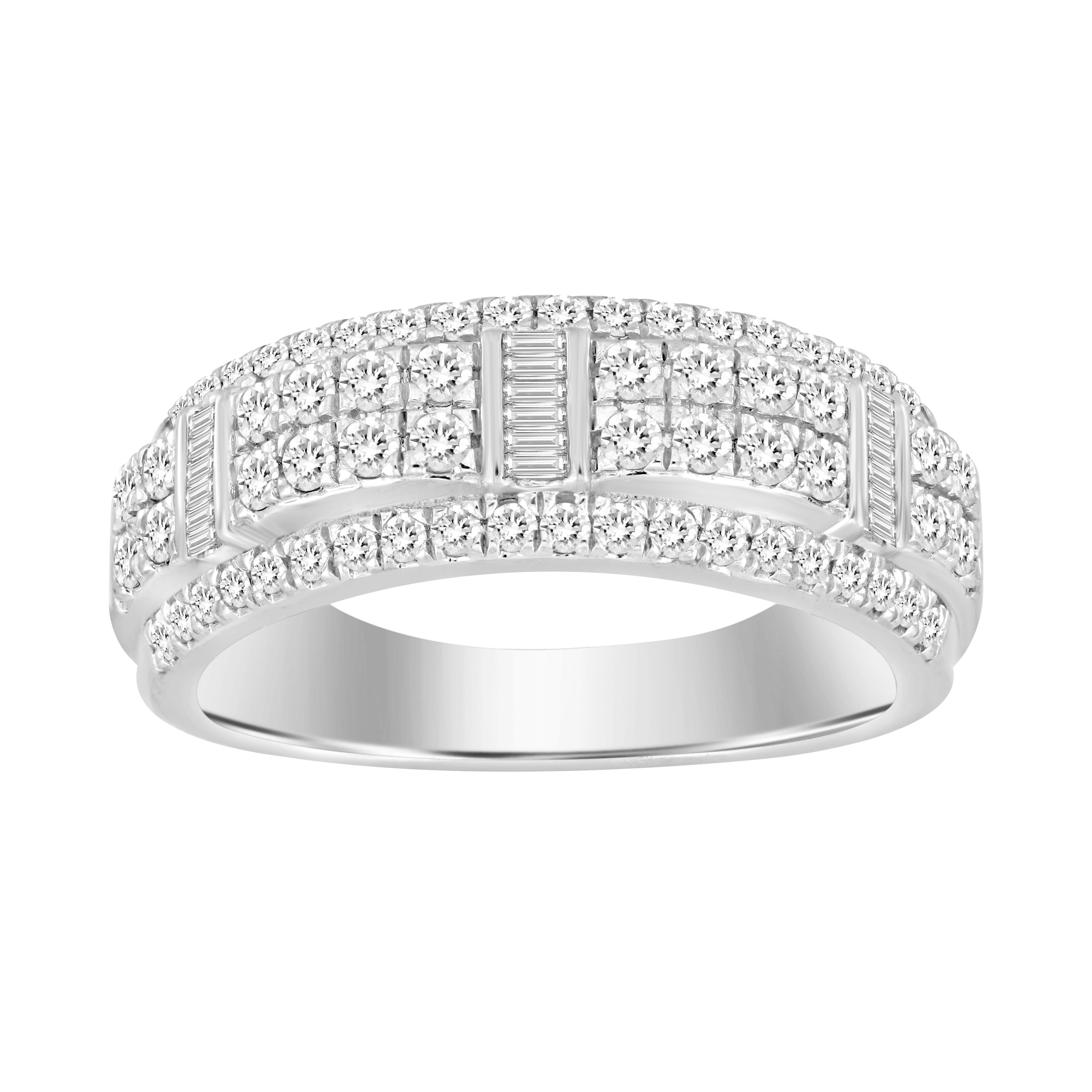 MEN'S  BAND 1.00CT ROUND/BAGUETTE DIAMOND 14K WHITE GOLD