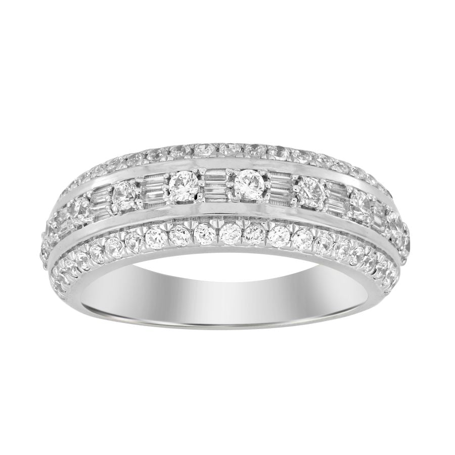 MEN'S  BAND 1.00CT ROUND/BAGUETTE DIAMOND 14K WHITE GOLD