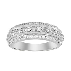 MEN'S  BAND 1.00CT ROUND/BAGUETTE DIAMOND 14K WHITE GOLD