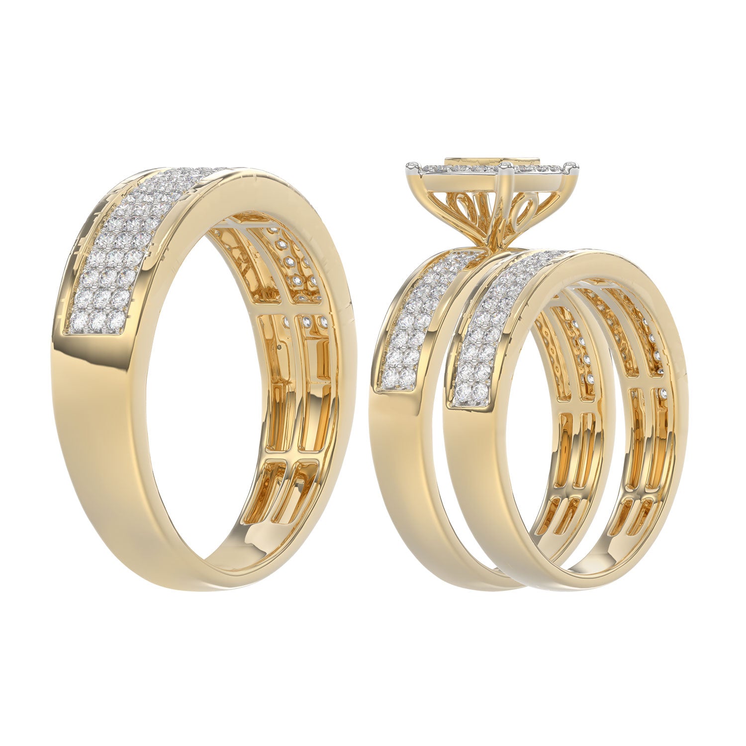 LADIES TRIO SET 1.00CT ROUND DIAMOND 10K YELLOW GOLD