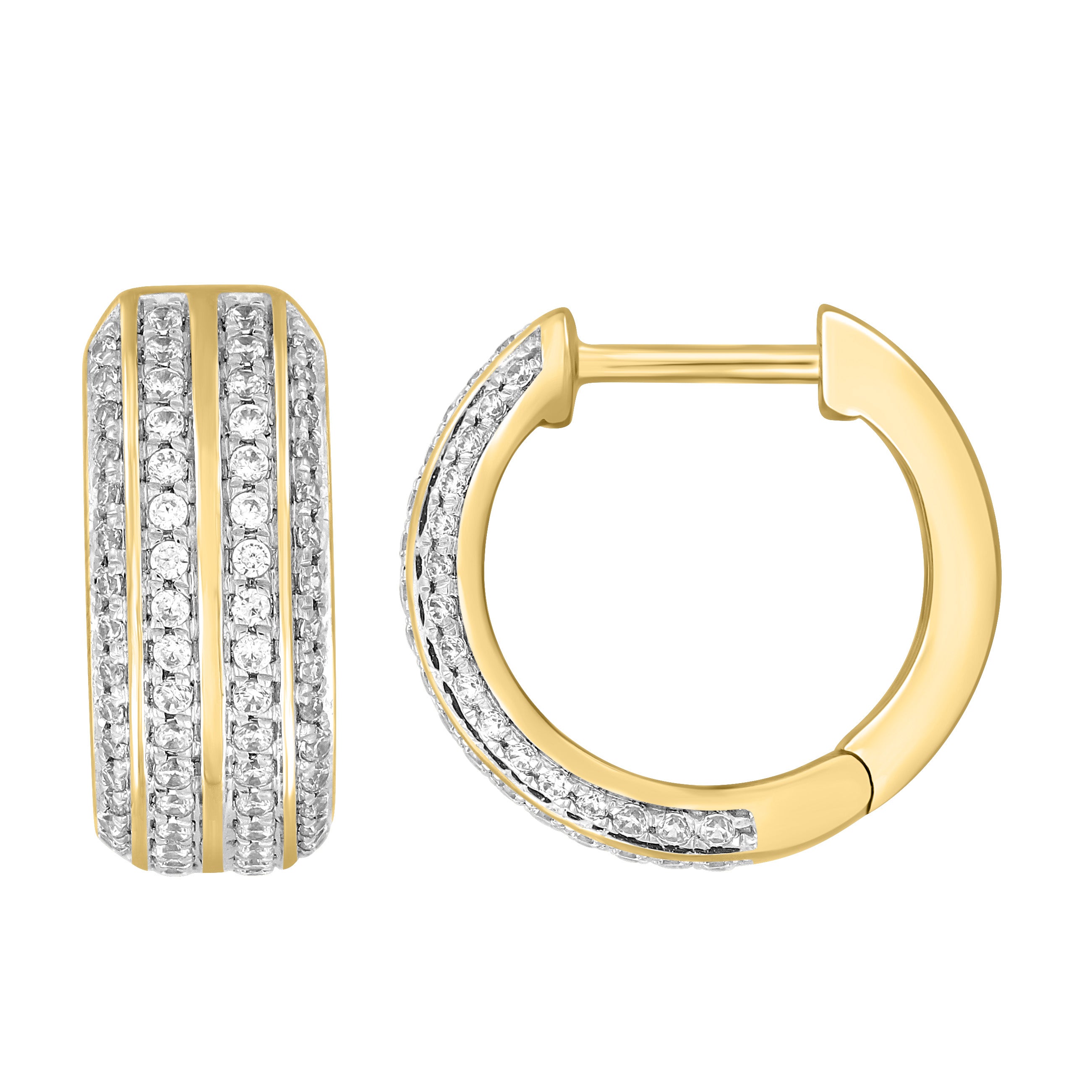 LADIES HOOPS EARRINGS 0.40CT ROUND DIAMOND 10K YELLOW GOLD