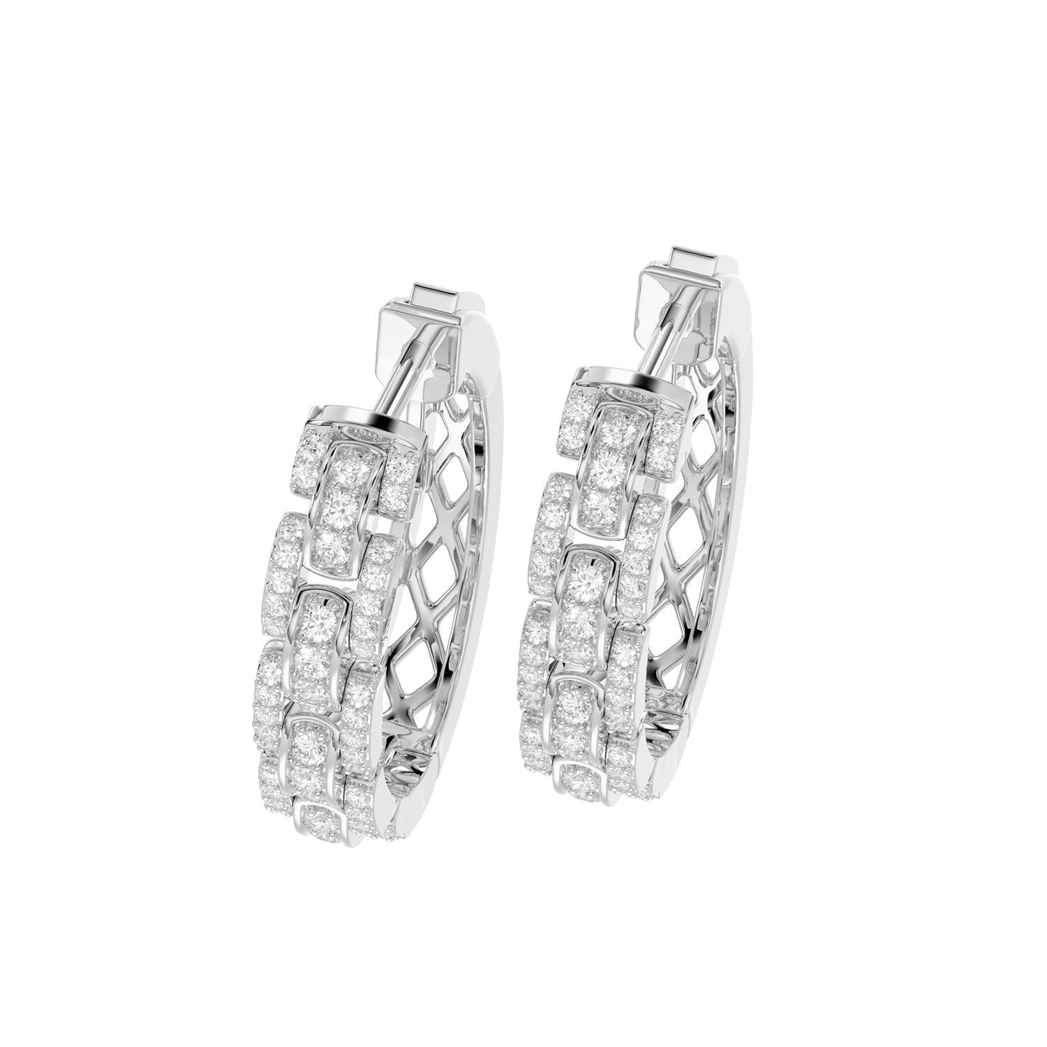 LADIES HOOPS EARRING 0.50CT ROUND DIAMOND 14K WHITE GOLD