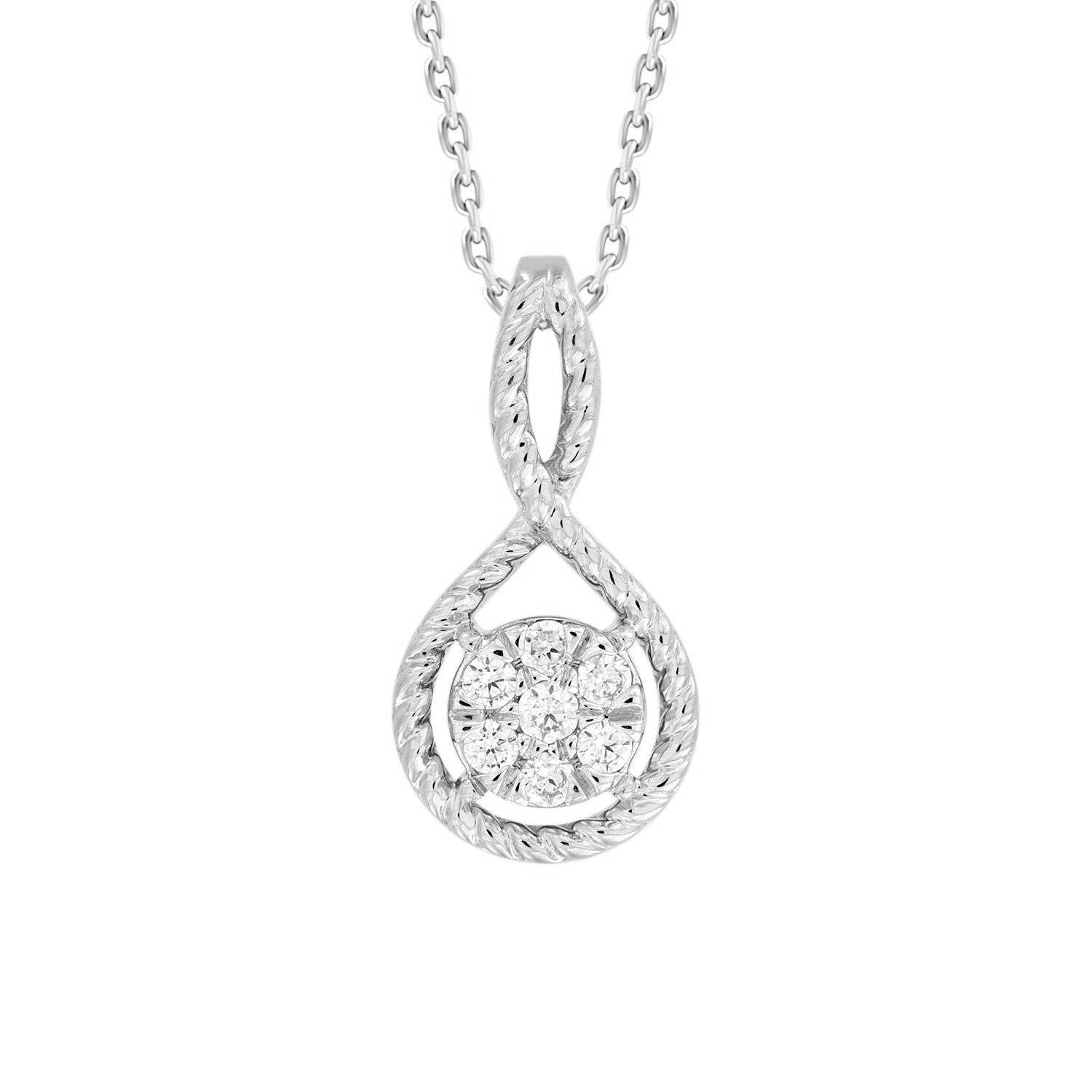 LADIES PENDANT WITH CHAIN 0.15CT ROUND DIAMOND 14K WHITE GOLD