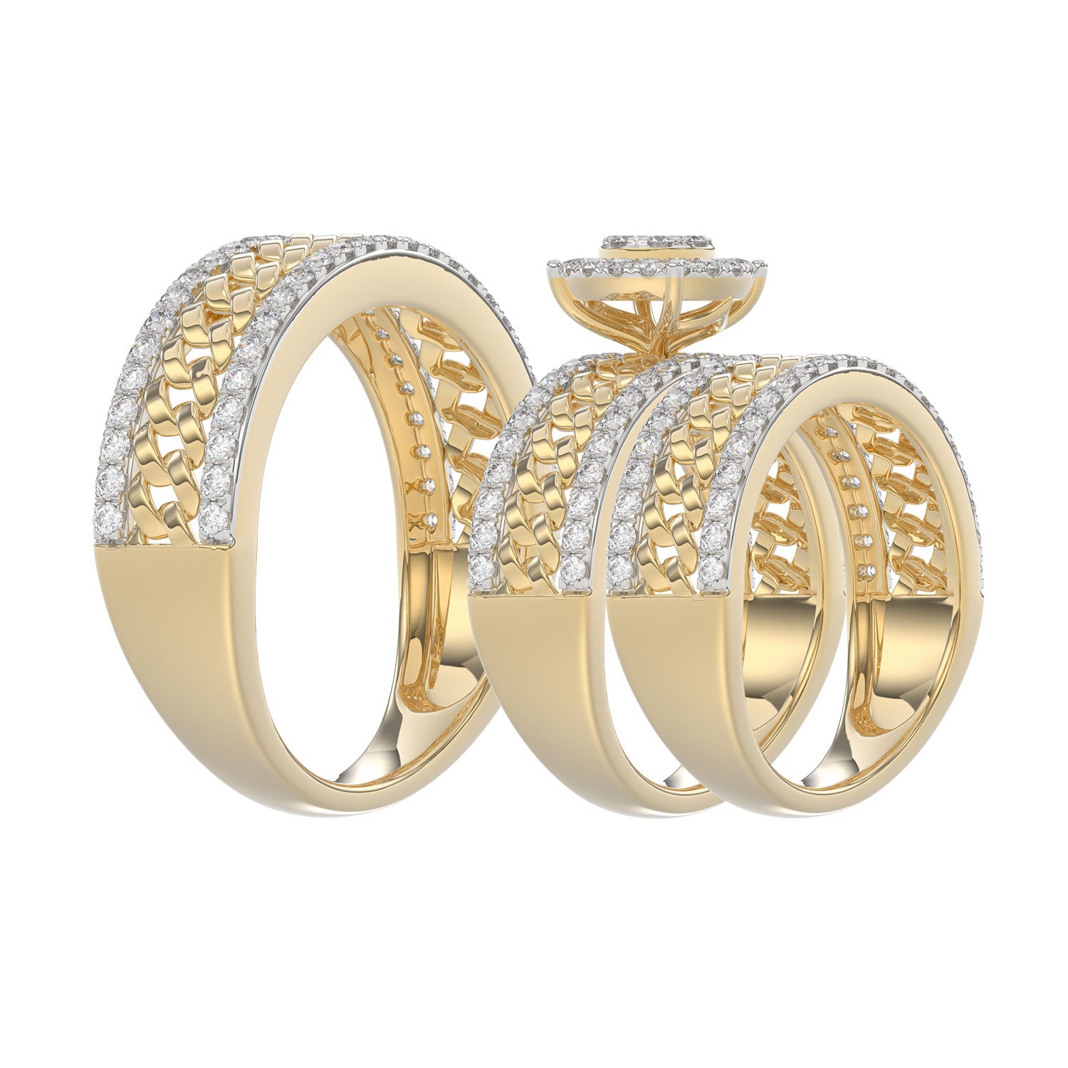 LADIES TRIOS SET 1.50CT ROUND DIAMOND 10K YELLOW GOLD