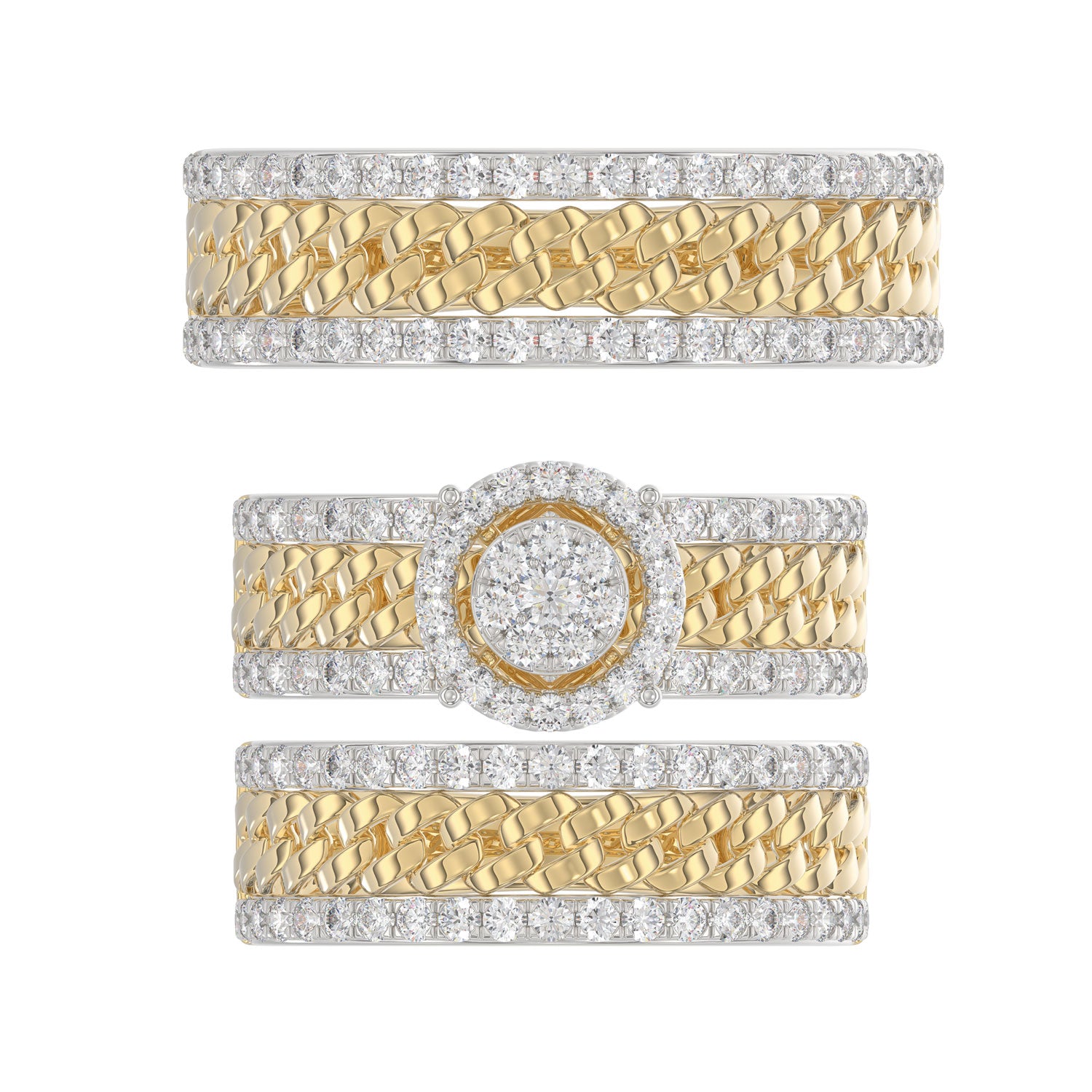 LADIES TRIOS SET 1.50CT ROUND DIAMOND 10K YELLOW GOLD