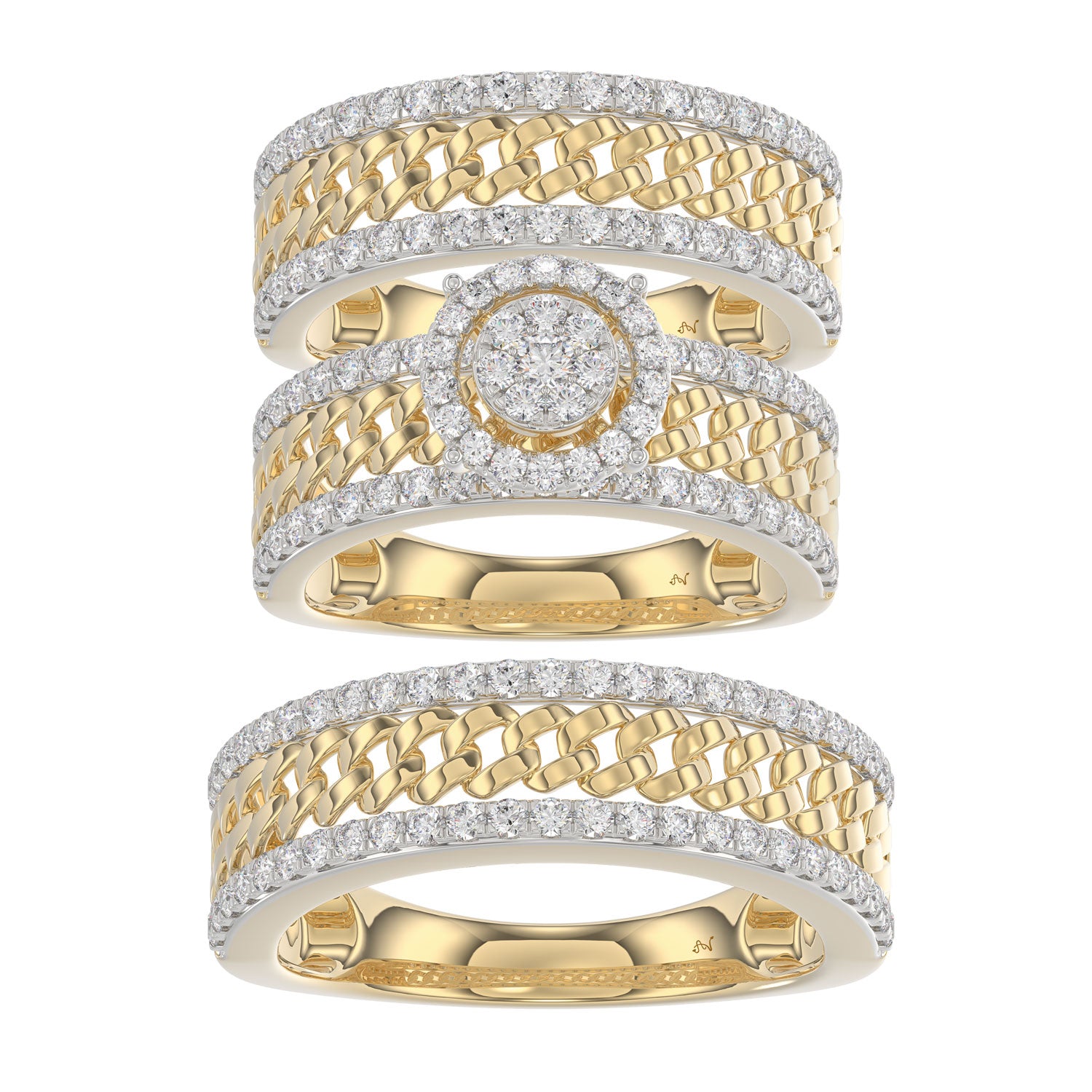 LADIES TRIOS SET 1.50CT ROUND DIAMOND 10K YELLOW GOLD