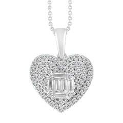 LADIES PENDANT WITH CHAIN 0.50CT ROUND/BAGUETTE DIAMOND 14K WHITE GOLD (SI QUALITY)