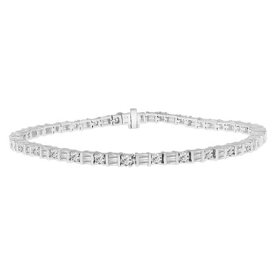 LADIES BRACELET 3.00CT ROUND/BAGUETTE DIAMOND 14K YELLOW GOLD (SI QUALITY)