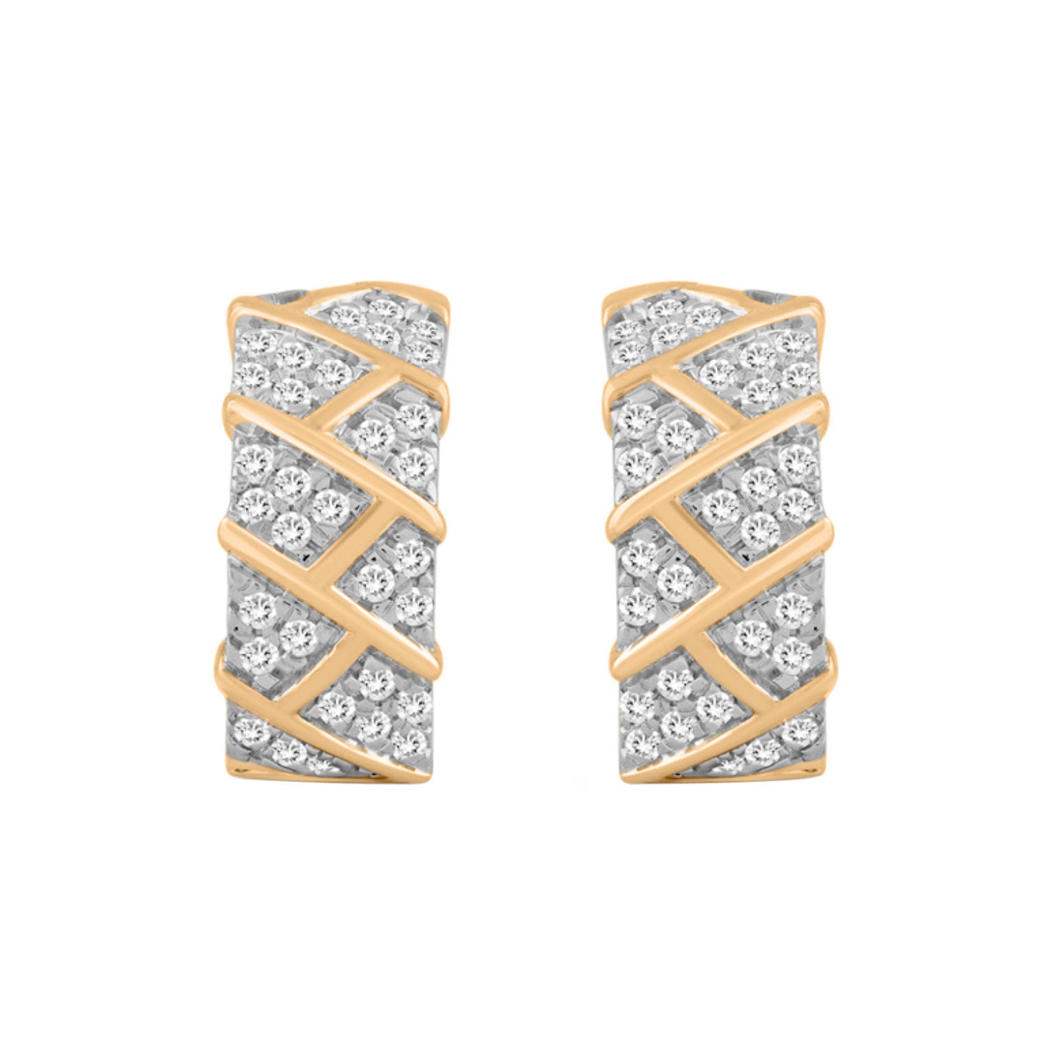 LADIES HOOPS EARRINGS 0.50CT ROUND DIAMOND 10K YELLOW GOLD