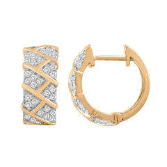 LADIES HOOPS EARRINGS 0.50CT ROUND DIAMOND 10K YELLOW GOLD