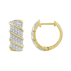 LADIES HOOPS EARRINGS 0.50CT ROUND DIAMOND 10K YELLOW GOLD