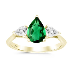 LADIES RING 1.62CT EMERALD/PEAR DIAMOND 14K YELLOW GOLD (CENTER STONE PEAR/EMERALD APPROX -1.20CT)