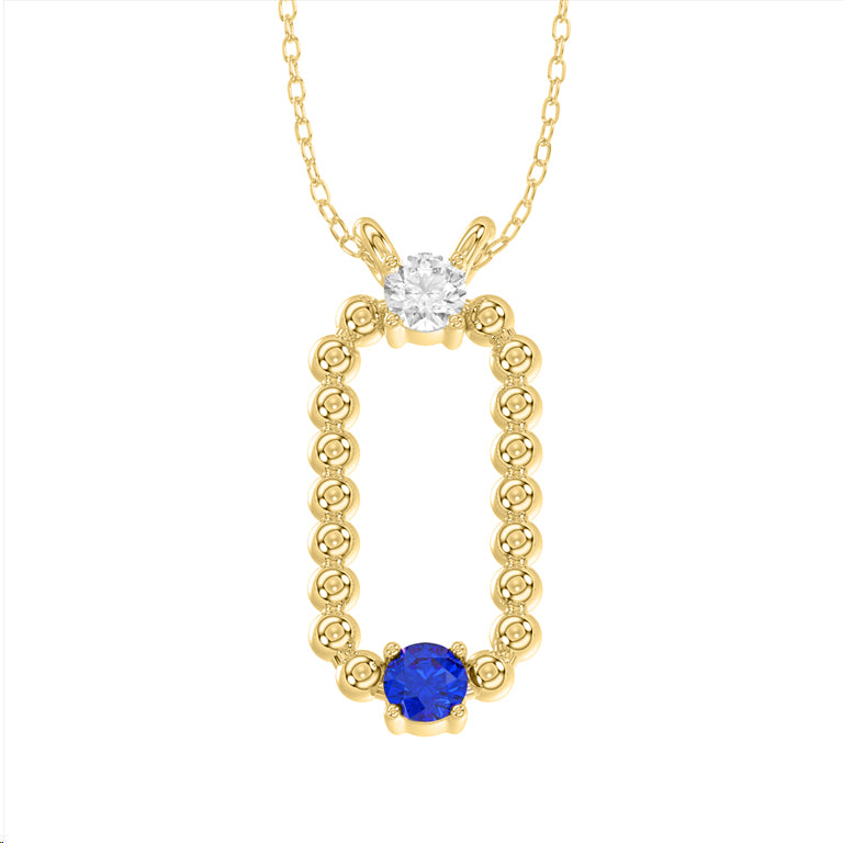 LADIES PENDANT WITH CHAIN 0.15CT ROUND/BLUE SAPPHIRE DIAMOND 14K YELLOW GOLD (CENTER STONE ROUND BLUE SAPPHIRE-0.10CT)