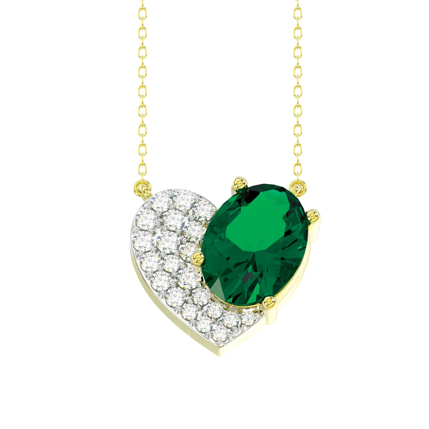 LADIES PENDANT WITH CHAIN 1.15CT ROUND/OVAL EMERALD DIAMOND 14K YELLOW GOLD (CENTER STONE OVAL DIAMOND-1.00CT)