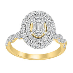 LADIES RING 0.75CT ROUND/BAGUETTE DIAMOND 14K YELLOW GOLD