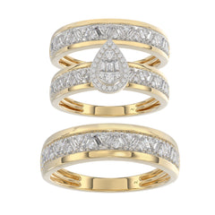LADIES TRIO SET 1.00CT ROUND/BAGUETTE DIAMOND 10K YELLOW GOLD